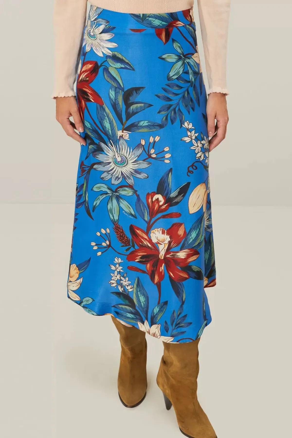 Surreal Flowers Blue Midi Skirt