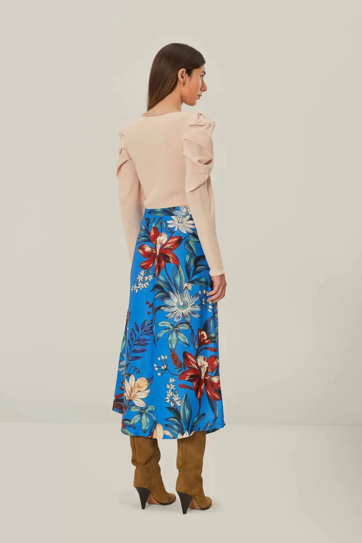 Surreal Flowers Blue Midi Skirt