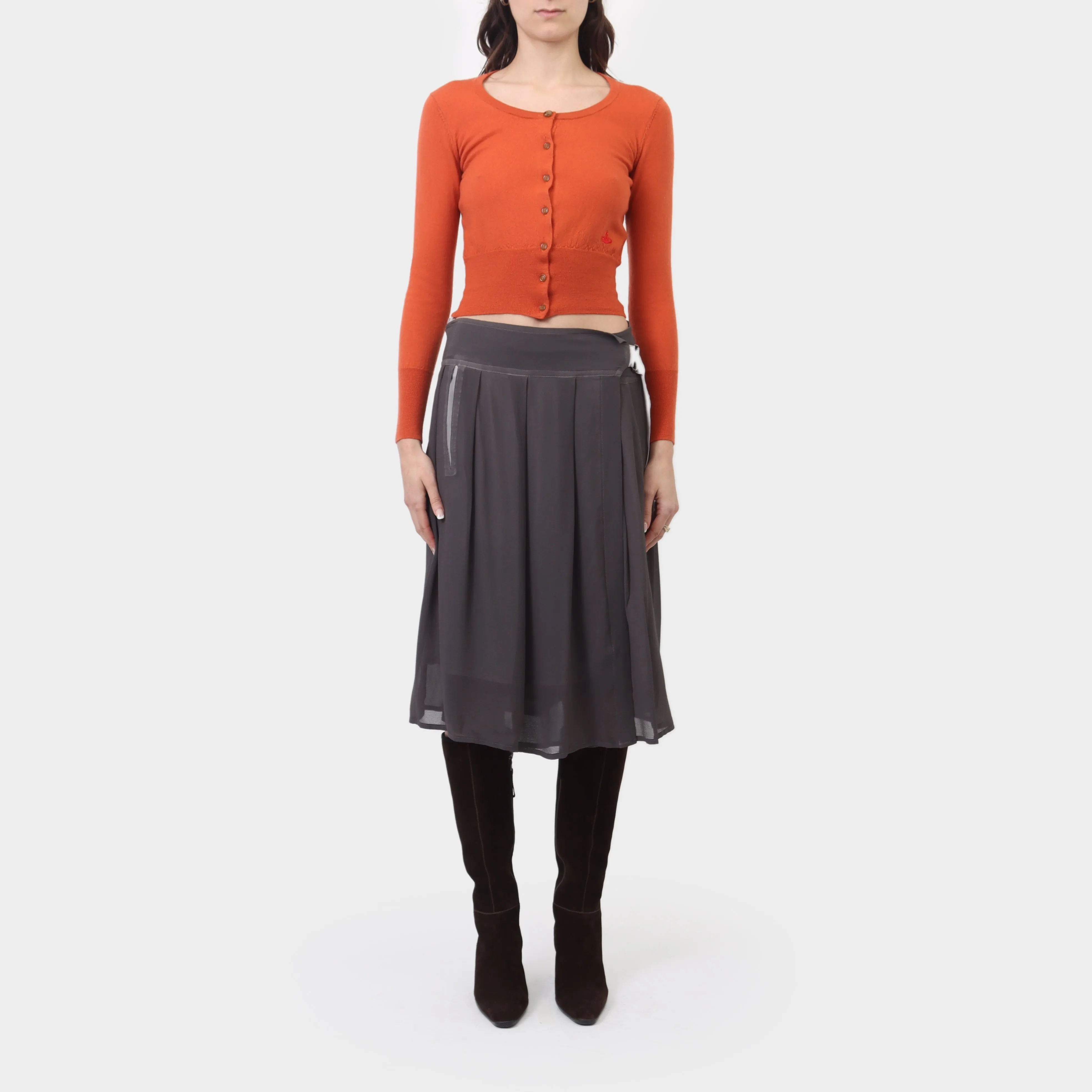 Y's Red Label Sheer Silk Pleated Midi Skirt