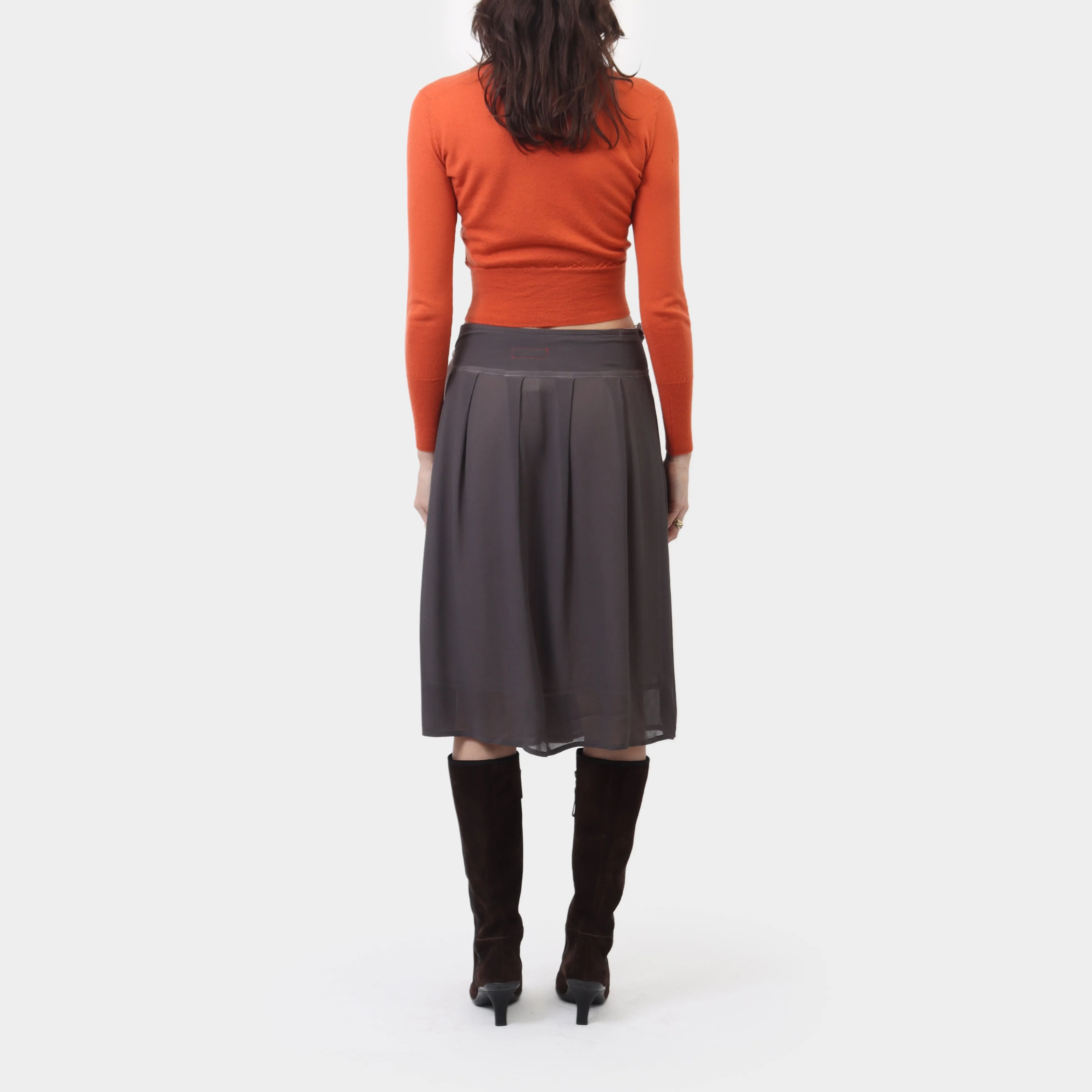 Y's Red Label Sheer Silk Pleated Midi Skirt